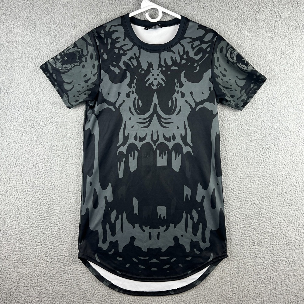 Scummy Bears Graphic Print T Shirt Size Small Double Sided AOP Skull Eye USA